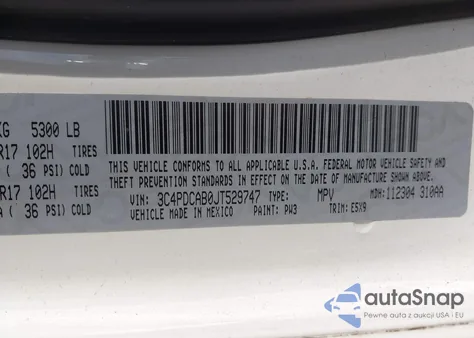 2018 Dodge Journey Se из США, поврежденный, VIN 3C4PDCAB0JT529747